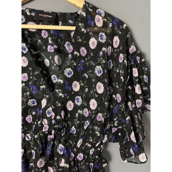 THE KOOPLES Womens Size 2 Black/Purple Peony Floral Silk Chiffon Blouse Top NEW - Picture 2 of 11
